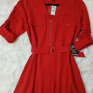 Express Red Belted Dress